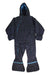 Black wearable sleeping bag with hood, full-length zipper, and padded foot openings