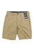 The Billabong Men's Surftrek Journey Short in khaki features front pockets, button and zip closure, a black inner waistband with size 32 tag, and offers comfort plus moisture-wicking performance—ideal for travel.
