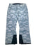 Womens Firefall 2 Insulated Snow Pants in light grey and white geometric pattern, feature reinforced black ankle cuffs and The North Face logo on the left leg, displayed flat on a white background.