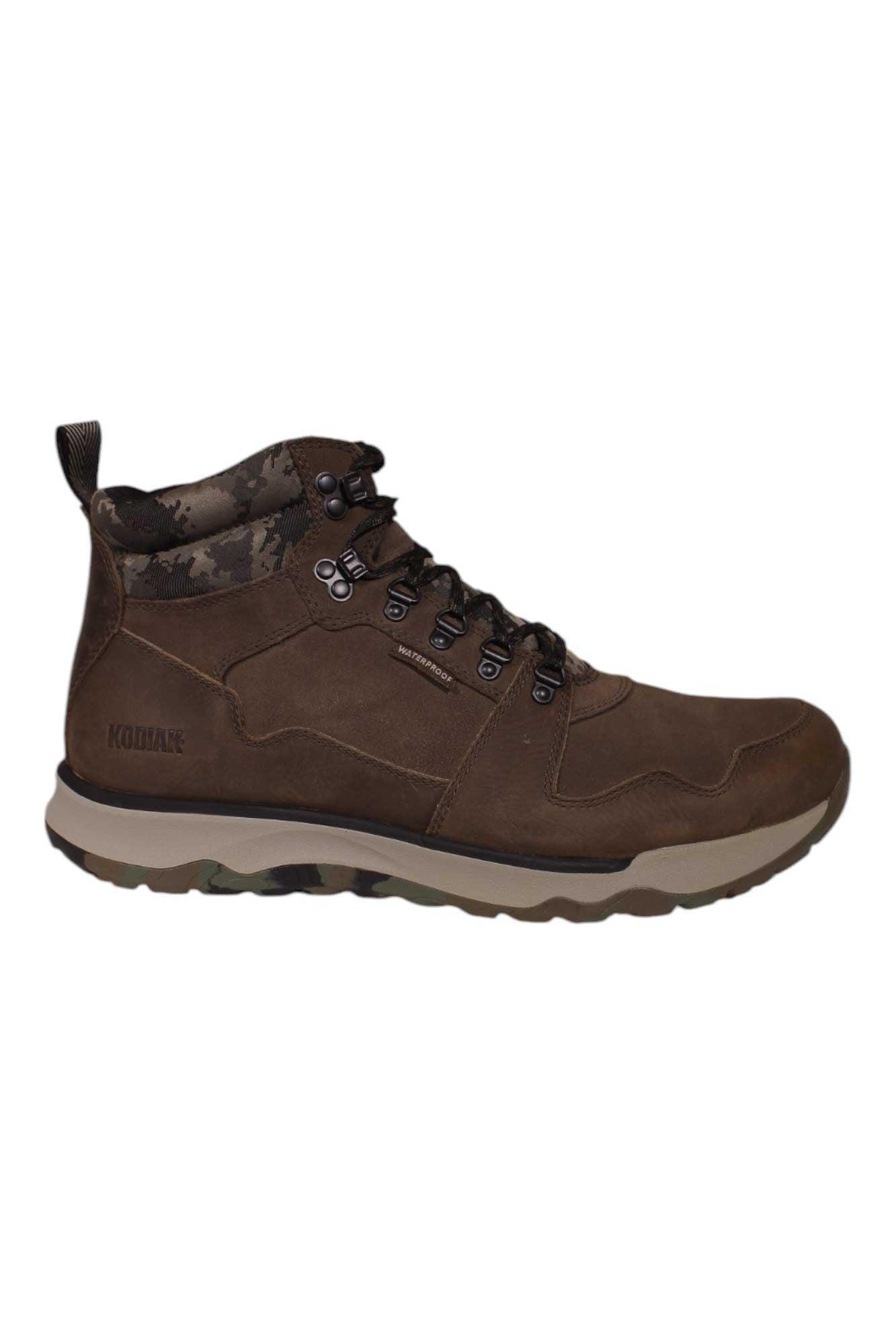 Men's mid-cut lace-up boot in dark brown with rugged tread sole