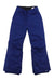 Girls' blue snow pants with elastic waist, zip fly, and side pockets