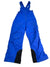 The Kids' Snowslope II Insulated Bib Pants, in bright blue with waterproof fabric, black reinforced inner ankles, adjustable shoulder straps, and a front zipper, are shown laid flat on a white background.