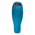 The Mountain Equipment Nova IV 9F Sleeping Bag is shown upright, zipped up, and isolated on a white background. It features a blue, water-resistant mummy-style design with synthetic insulation and a yellow interior.