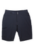 The Black Diamond Men's Valley 11.5 Short in dark navy features a fitted, harness-compatible waistband, two front pockets, a zippered left leg pocket, and double waist buttons, shown on a white background.