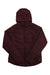 Quilted insulated hooded zip-up jacket in dark plum, long sleeves, front zipper