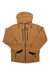 The Backcountry Cottonwoods Jacket is a men's brown shell with a front zipper, two vertical chest zip pockets, side pockets, black zipper accents, an upper left sleeve patch, adjustable cuffs, and weather-resistant construction.