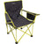 The ALPS Mountaineering King Kong Chair is a black and yellow heavy-duty folding camp chair with armrests, cup holders, quilted seat and backrest, sturdy metal frame, and a convenient fabric storage pocket on the side.