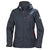 Women’s navy hooded full-zip jacket with two zip pockets and red zipper accents
