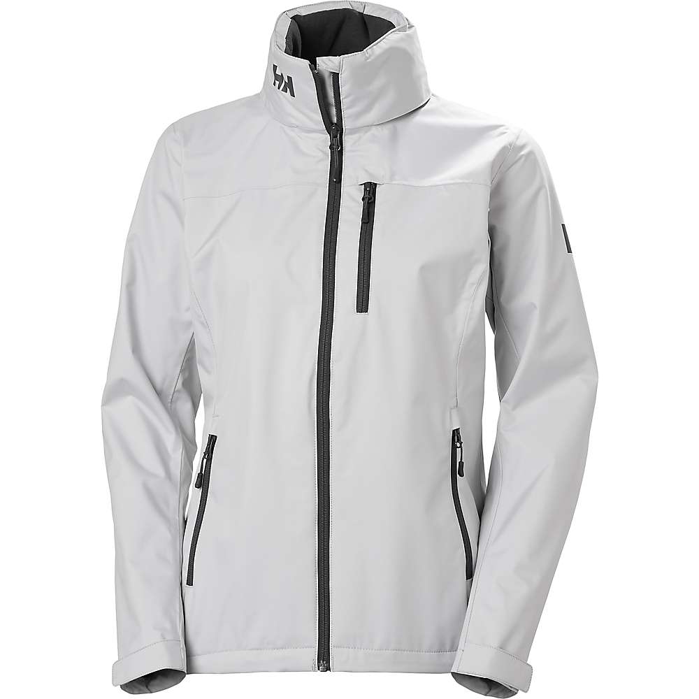 Women’s white hooded full-zip jacket with two zip pockets and black center zipper
