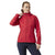 Women’s red hooded full-zip jacket with stand collar and two zip pockets