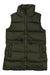 The Helly Hansen Womens Essence Down Vest is a sleeveless, dark green insulated vest with a high collar, front zipper, two zippered side pockets, quilted design, and an adjustable drawstring waist for a perfect fit.