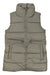 The Helly Hansen Womens Essence Down Vest is a light gray, sleeveless vest featuring a high collar, horizontal quilting, front zipper, and two zippered pockets—ideal for lightweight outdoor activities. Shown laid flat on a white background.