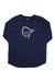 The Norrona Mens Pureull LS Top is a navy blue, long-sleeve, moisture-wicking base layer with a white stylized pirate head graphic on the chest, shown against a plain white background.
