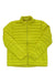 Helly Hansen Mens Mono Material Insulator in bright yellow, made from recycled polyester with horizontal quilting, long sleeves, front zipper, and stand-up collar, shown flat on a white background.