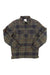 Padded button-up shirt in dark plaid with flap chest pockets and button front