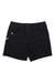 Wild Rye Womens Freda 7 Inch Short: Black, abrasion-resistant shorts with a subtle floral pattern, front button and zipper closure, and a small green tag on the left pocket.