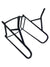 Black metal pannier rack with curved rails and mounting bracket