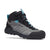 A rosewood and black hiking boot crafted from premium suede leather with light blue laces and accents, featuring a rugged rubber sole and reinforced toe—ideal for outdoor adventures, inspired by BLACK DIAMOND Women's Technician Leather Approach Shoes - Rosewood.