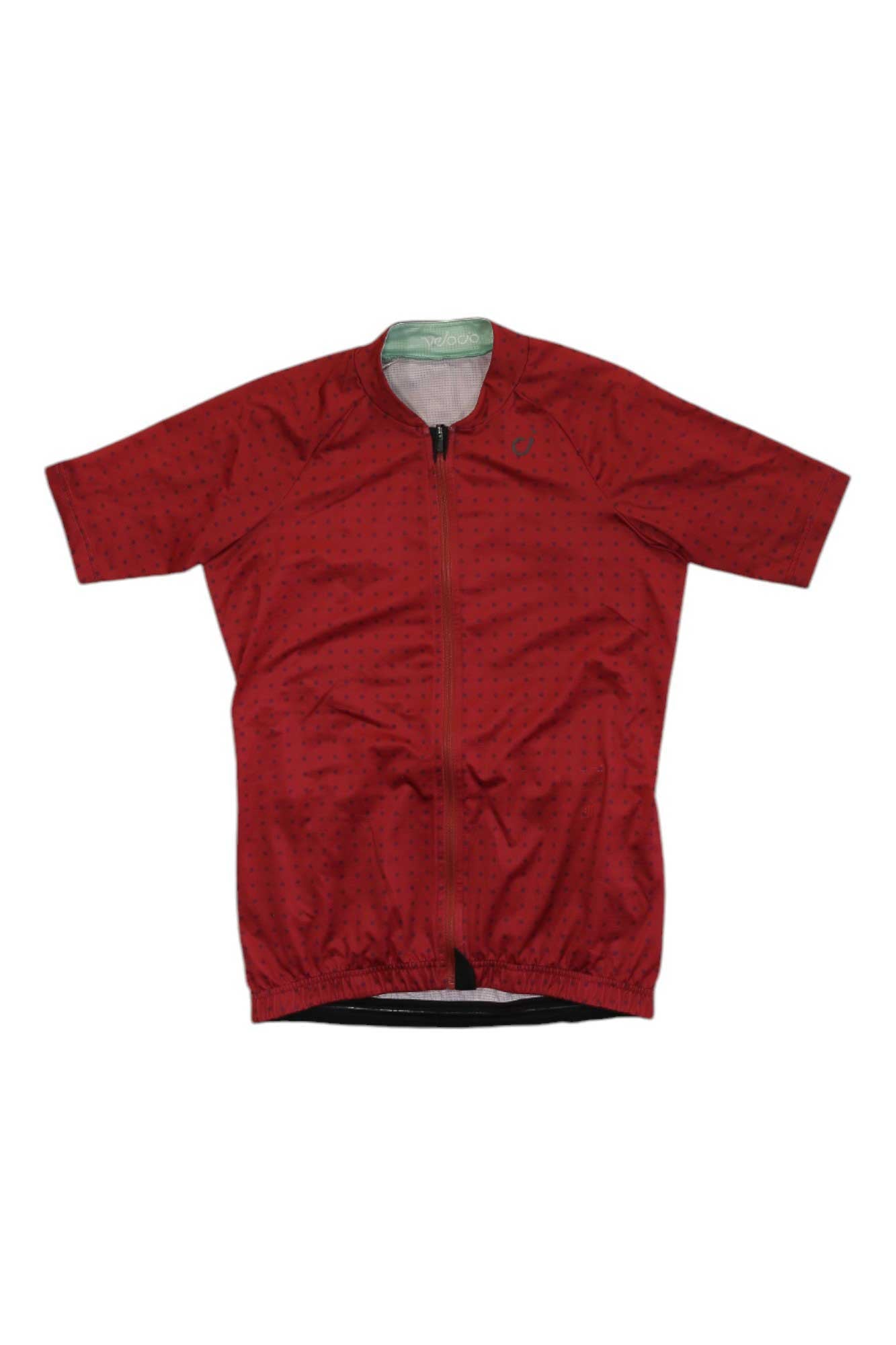 Women’s ultralight cycling jersey, red with subtle dot pattern, full-zip front