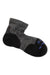 A single Fits Light Hiker Quarter Sock in gray and black merino wool with blue lettering near the toe, shown on a white background.