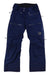 The Norrona Womens Lofoten GORE-TEX Insulated Snow Pants in navy blue feature multiple zippered pockets, reinforced knees, and a small yellow embroidered logo on the upper left thigh. They are displayed flat on a white background.