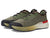 LLBean Dirigo Men's Light Olive Sneakers feature green mesh uppers, black accents, red trim, beige midsoles, and black rubber outsoles. These comfortable sneakers have a rugged outdoor style and “B-Bound” labeling on the side.