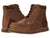The Kodiak Devick Brown Wedge Moc Toe Shoes feature leather and suede, lace-up closure, visible stitching, rubber soles, and ankle-high design, shown from side and back angles on a white background.