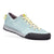 The Black Diamond Prime Sports Shoes - Blue Ash, featuring light blue suede, yellow laces and accents, gray lining, a black rubber toe cap, and sticky rubber outsole, is shown against a white background.
