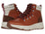 A pair of Kodiak Kindersley Alpine Winter Boots in brown leather with cream padded collars, red laces, suede accents, and thick white speckled soles are shown side by side on a white background.