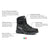 A black Rush Polar GTX Insulated Hiking Boot is shown, with labels for integrated insulation, waterproof lining, leather upper, and superior traction—making it ideal for winter hikes. An Italian flag appears below the boot.