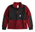 The Women's Burgundy/Black Subalpine Fleece Jacket - Large features red and black Polartec sherpa fleece, black chest and shoulder panels, three front zippered pockets, a stand-up collar, and a logo on the left chest pocket.