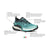 The SCARPA Women's Golden Gate ATR Trail Shoes in Aruba Blue/Black feature a 4mm drop, Ortholite insole, run-free comfort, Sock-Fit system, SuperGum sole, and a small Italian flag beneath the shoe.