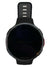 Black multisport smartwatch with round dark display and fabric strap, side charging port visible