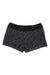 Women’s stretch surf shorts, dark camo wavy pattern, black waistband, mid-thigh length
