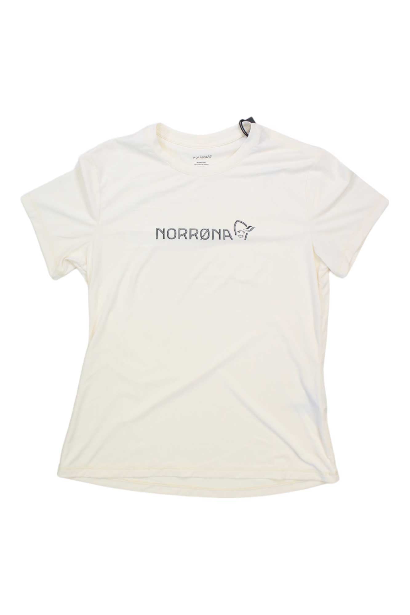 Women’s tech t-shirt in light ivory, short sleeves, crew neck, Norrona chest logo