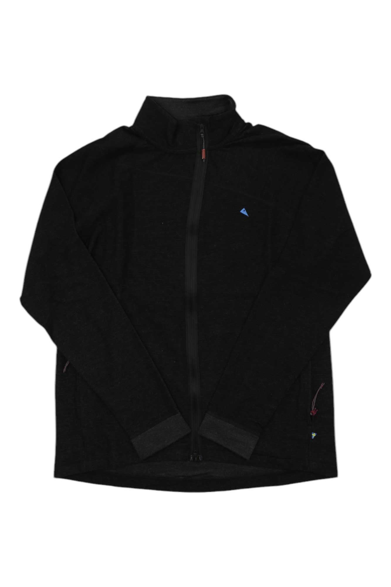 Men's black zip jacket with stand collar and full-length zipper, long sleeves