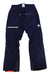 The Mammut Womens Stoney HS Thermo Pants are navy blue ski pants featuring multiple zippered pockets, reinforced cuffs, a white circular logo on the left thigh, and waterproof durability for outdoor or winter activities.