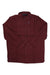 The Klattermusen Mens Helheim LS Shirt in maroon features long sleeves, a collar, dark front buttons, a small embroidered chest logo, and moisture-wicking fabric. Laid flat on a white background.