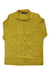 The Klattermusen Mens Helheim LS Shirt is a yellow, long-sleeved outdoor shirt for men, featuring black buttons, moisture-wicking fabric, and a subtle check pattern, shown neatly laid flat on a white background.