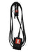 Black surf leash with red logo cuff and looped leash cord