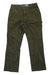 The Carhartt Men’s Rugged Flex Relaxed Fit Duck Dungaree in olive green features front pockets, belt loops, and a button closure, shown laid flat on a white background.