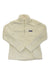 The Womens Los Gatos 1/4-Zip Fleece is a cream, long-sleeve pullover made from soft recycled polyester fleece with a stand-up collar, left chest rectangular logo patch, and Fair Trade Certification.