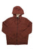 The Carhartt Womens Relaxed Fit Midweight Sherpa Lined Full Zip Sweatshirt in rust, with a hood and long sleeves, is laid flat on a white background.