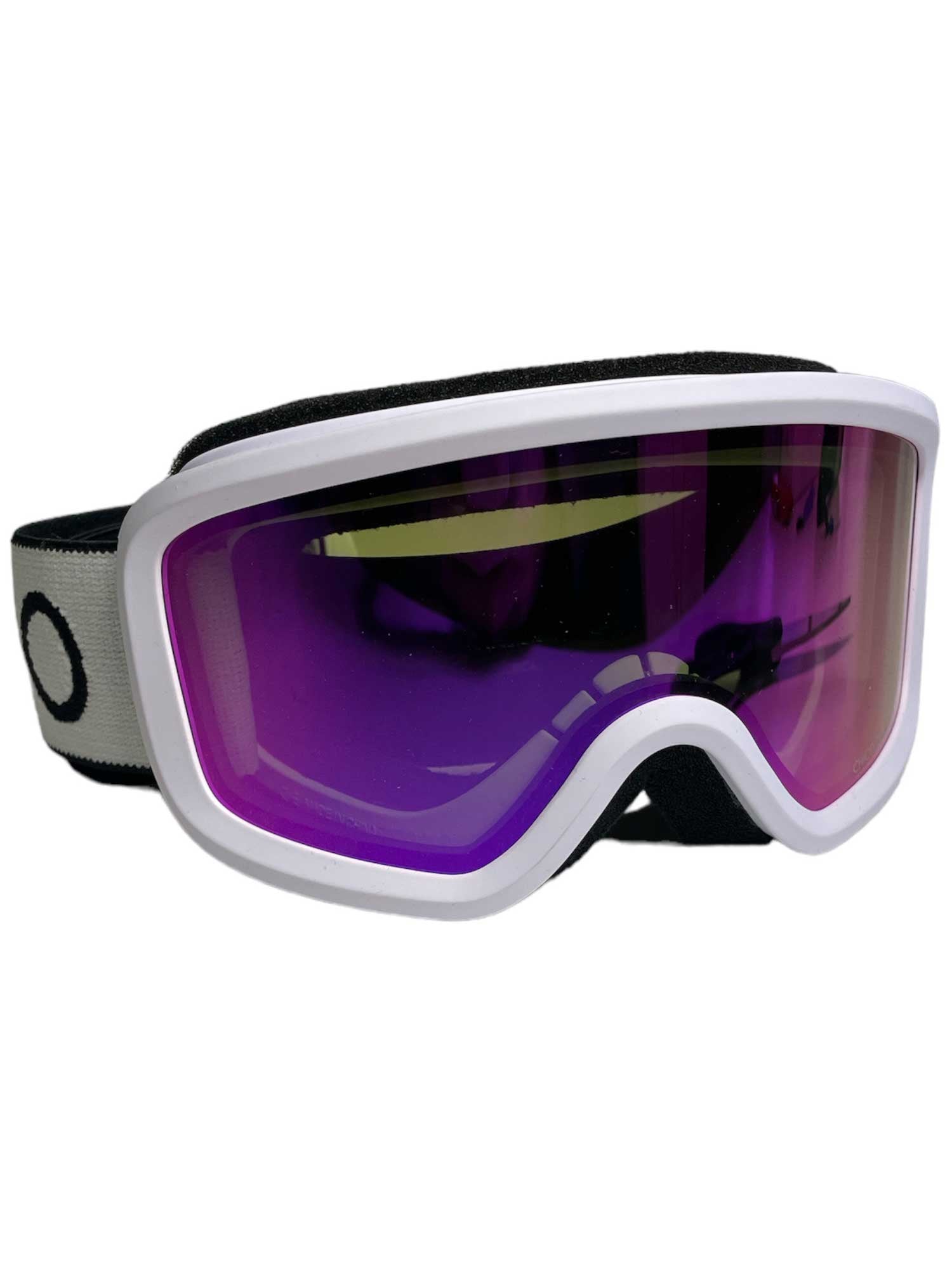 Kids ski goggle with white frame and purple mirrored lens