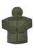 Rab men's Microlight Alpine jacket, olive green hooded puffer with full-length zipper