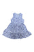 Women's sleeveless V-neck tiered dress, blue floral print with gathered skirt