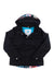 Girls black hooded winter jacket with patterned hood lining and front zip