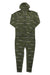 The Airblaster Mens Classic Ninja Suit is a full-length olive green hooded jumpsuit with a front zipper and all-over fish pattern, inspired by the original Ninja Suit—ideal as a unique men's base layer.