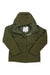 The Powderhorn Womens Jackson Shot 7 Jacket in olive green features a front zipper, visible brand tag on the left sleeve, and an inner collar label. This women's ski jacket is displayed flat on a white background.