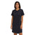A woman with long dark hair and a neutral expression faces forward, wearing The North Face Womens Best Tee Ever Dress in slim fit black with short sleeves against a plain white background.